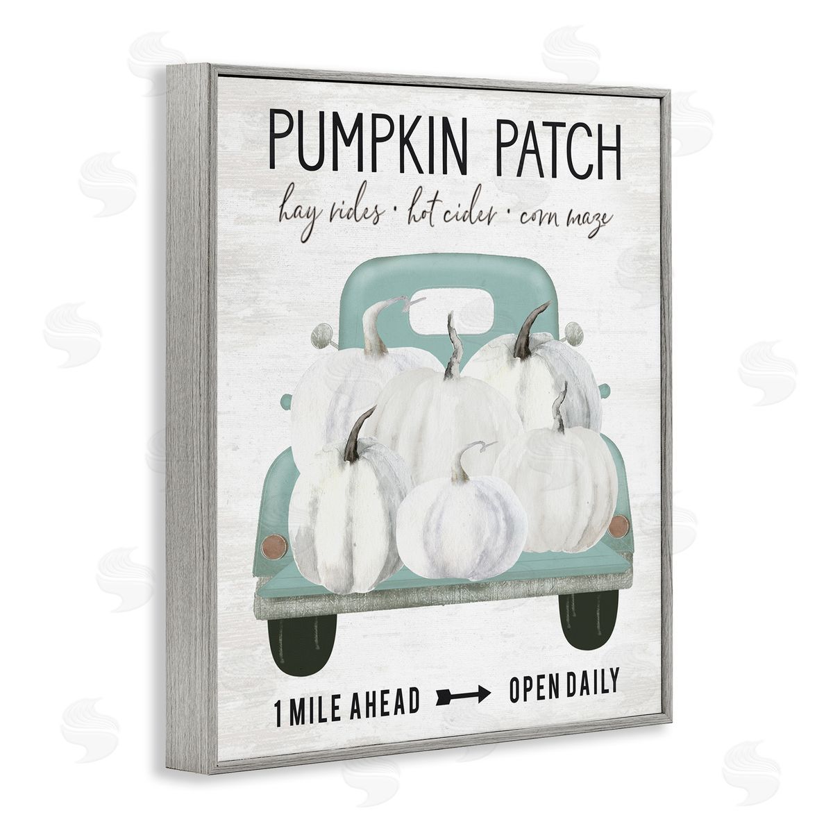 Lettered and Lined Pumpkin Patch Mile Ahead Sign Festive Seasonal Truck Gray Framed Giclee Wall Art Print
