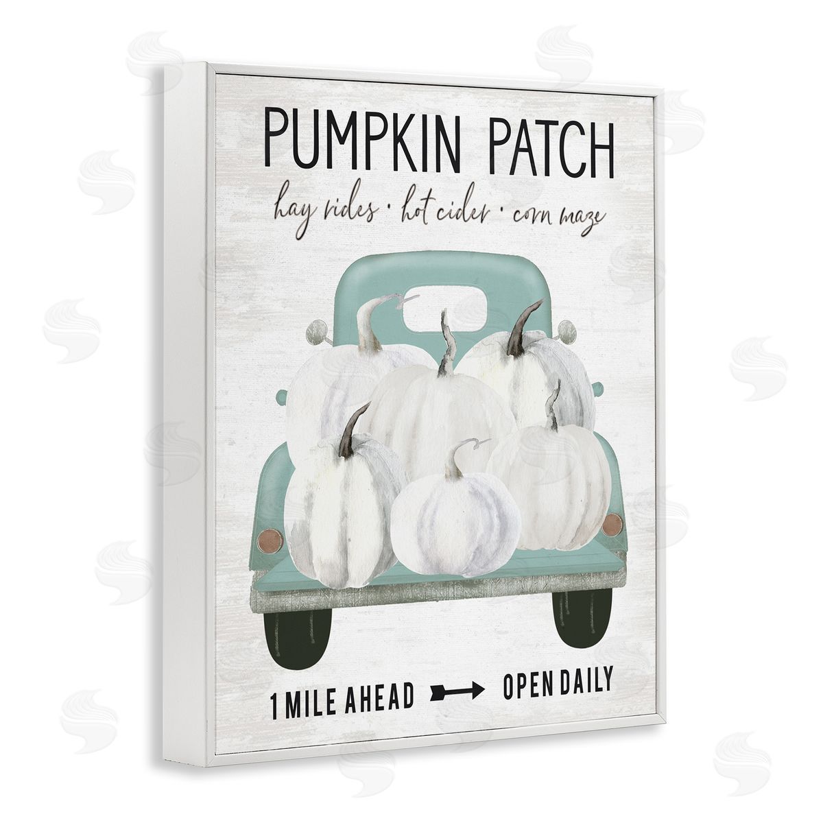 Lettered and Lined Pumpkin Patch Mile Ahead Sign Festive Seasonal Truck White Framed Giclee Wall Art Print
