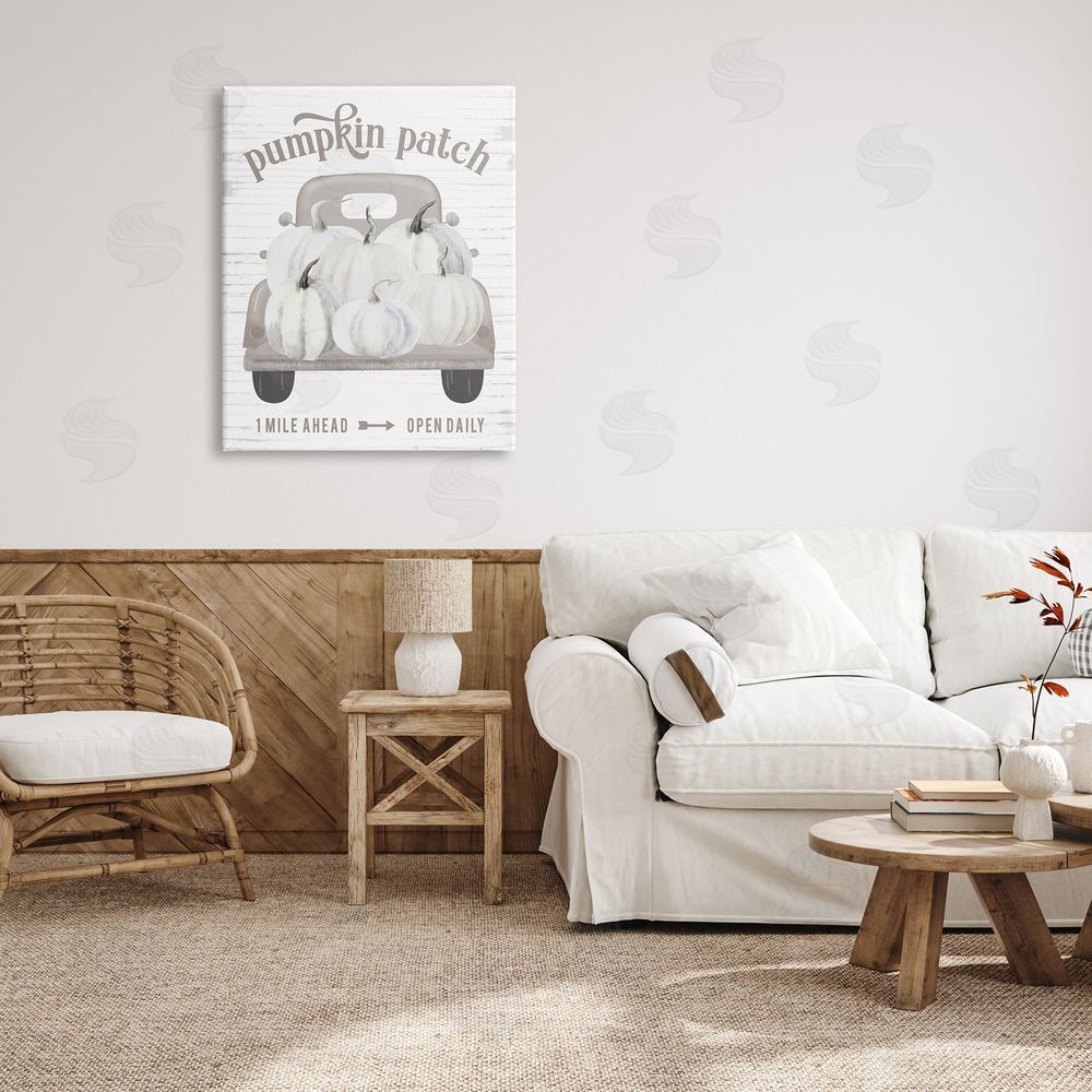 Lettered and Lined Rustic Pumpkin Patch Seasonal Fall Harvest Sign Canvas Wall Art Print in Room