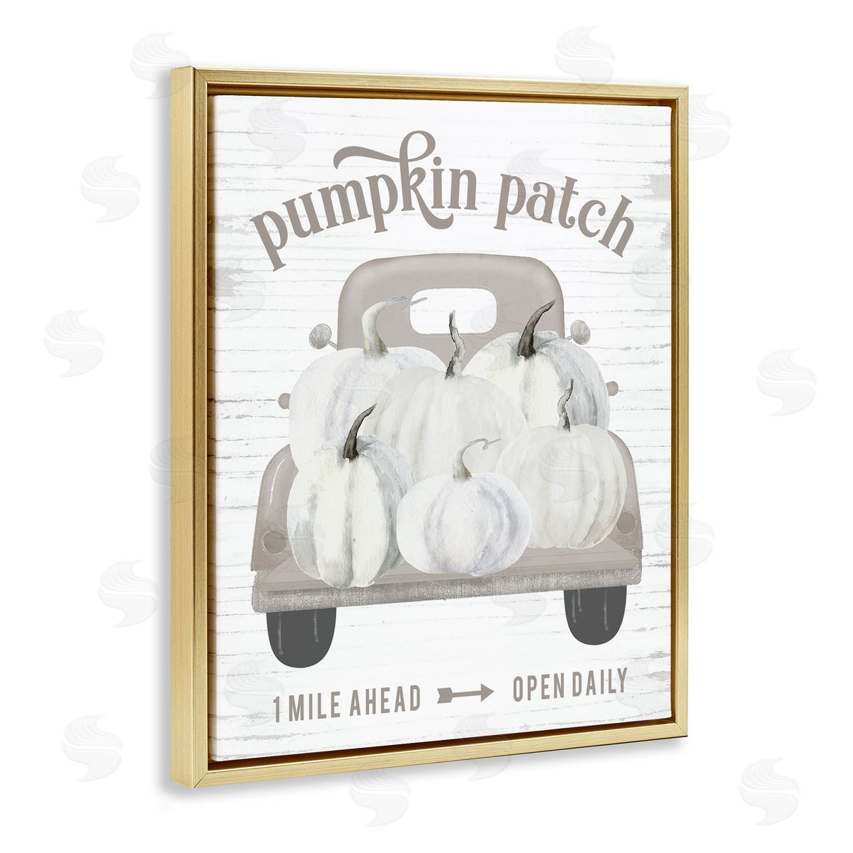 Lettered and Lined Rustic Pumpkin Patch Seasonal Fall Harvest Sign Gold Floating Frame Canvas Wall Art Print