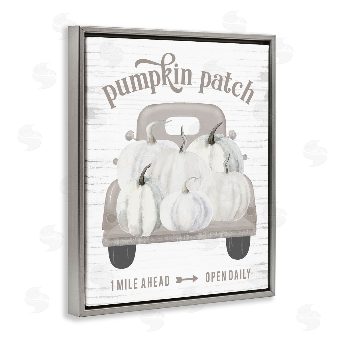 Lettered and Lined Rustic Pumpkin Patch Seasonal Fall Harvest Sign Gray Floating Frame Canvas Wall Art Print