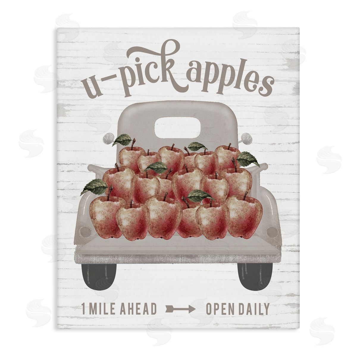 Lettered and Lined U-Pick Apples Autumn Harvest Truckload Rustic Sign Stretched Canvas Wall Art Print