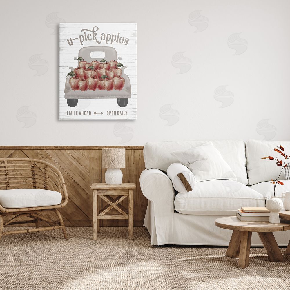 Lettered and Lined U-Pick Apples Autumn Harvest Truckload Rustic Sign Canvas Wall Art Print in Room