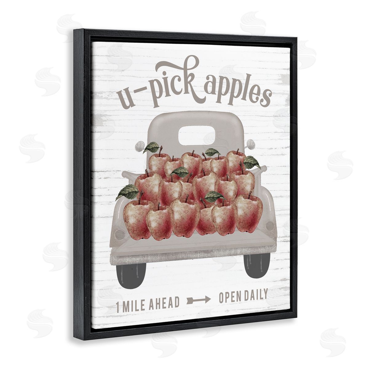 Lettered and Lined U-Pick Apples Autumn Harvest Truckload Rustic Sign Black Floating Frame Canvas Wall Art Print