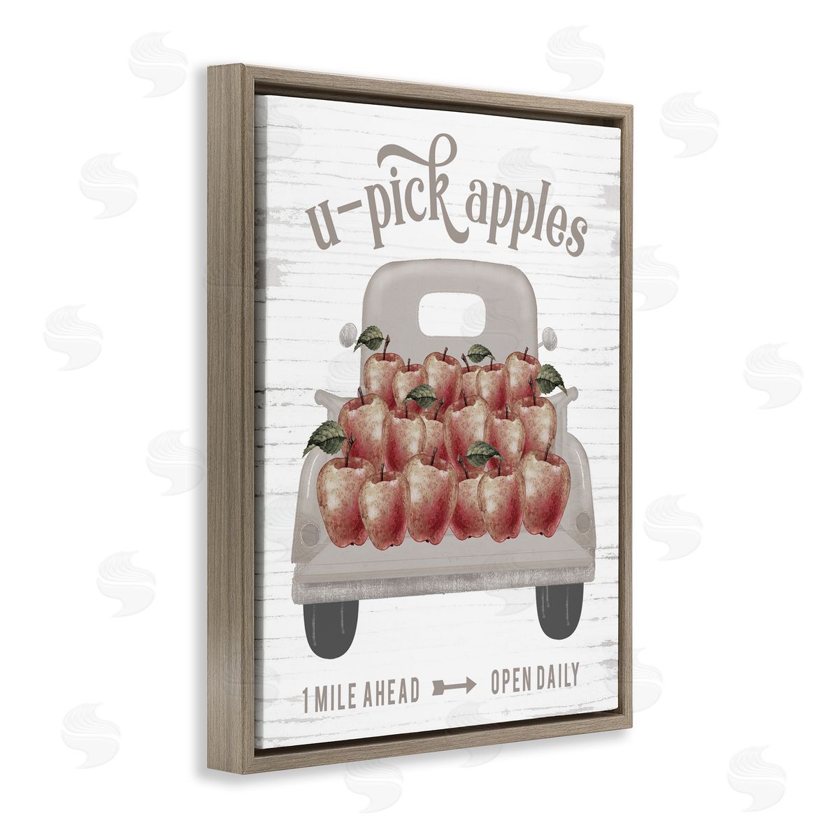 Lettered and Lined U-Pick Apples Autumn Harvest Truckload Rustic Sign Brown Floating Frame Canvas Wall Art Print