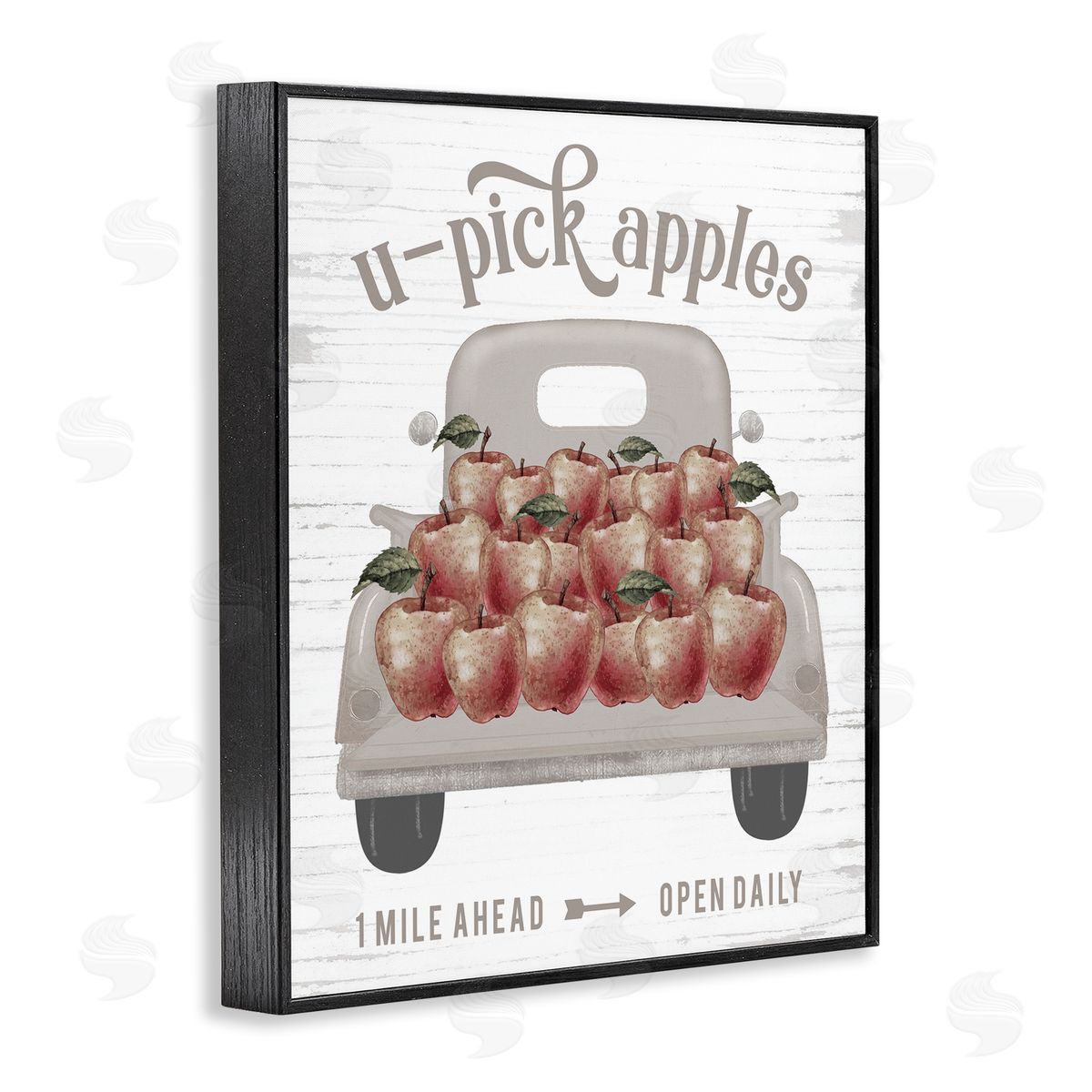 Lettered and Lined U-Pick Apples Autumn Harvest Truckload Rustic Sign Black Framed Giclee Wall Art Print