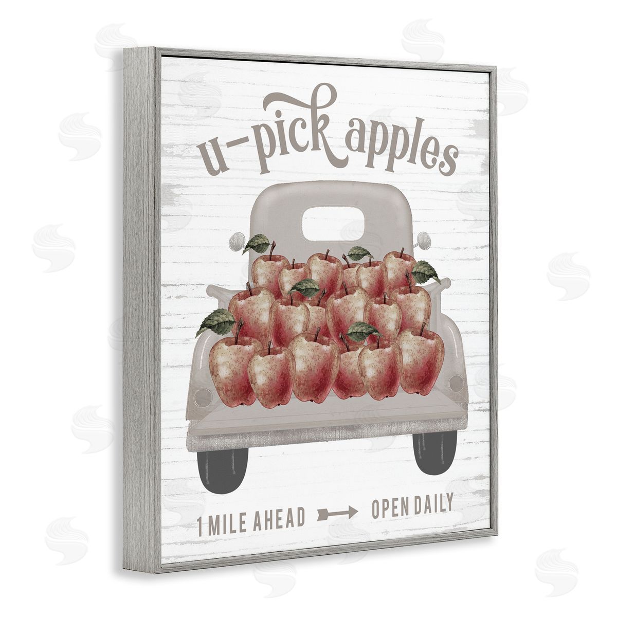 Lettered and Lined U-Pick Apples Autumn Harvest Truckload Rustic Sign Gray Framed Giclee Wall Art Print