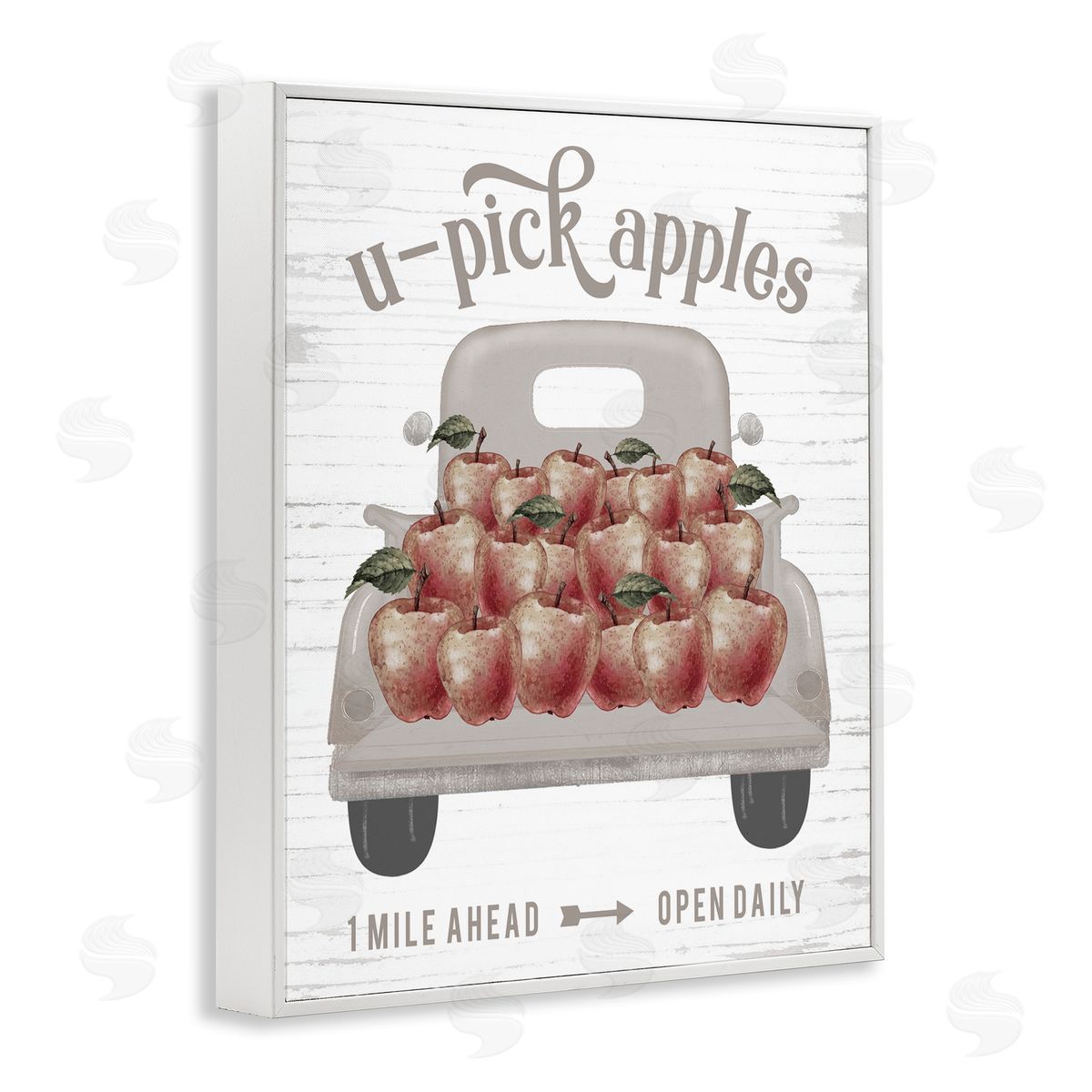 Lettered and Lined U-Pick Apples Autumn Harvest Truckload Rustic Sign White Framed Giclee Wall Art Print