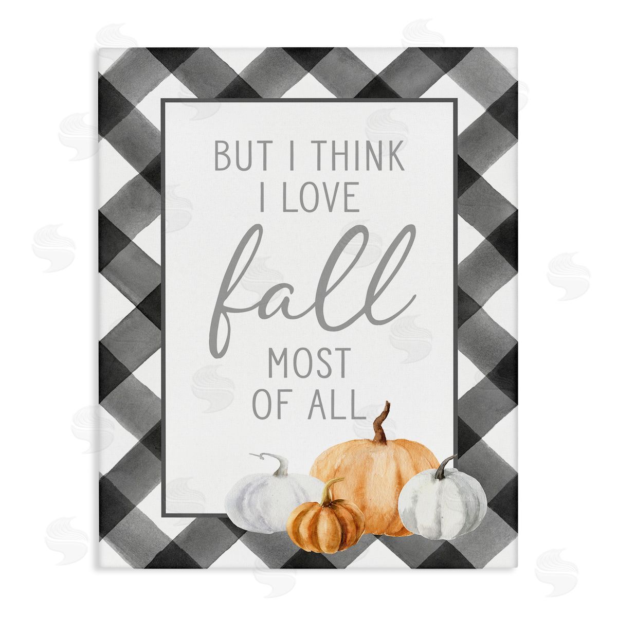 Lettered and Lined Love Fall Festive Phrase Autumn Plaid   Stretched Canvas Wall Art Print