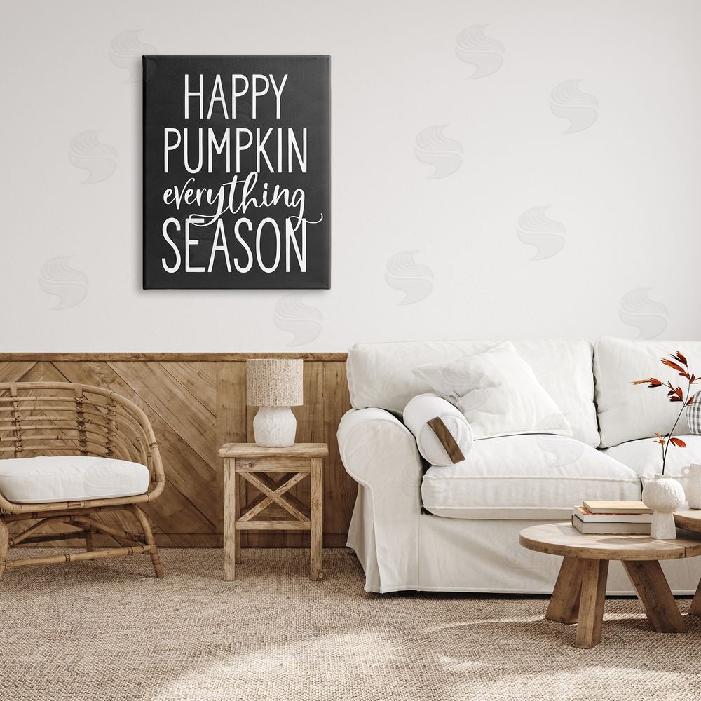 Lettered and Lined Pumpkin Everything Season Bold Black Autumn Sign  Canvas Wall Art Print in Room