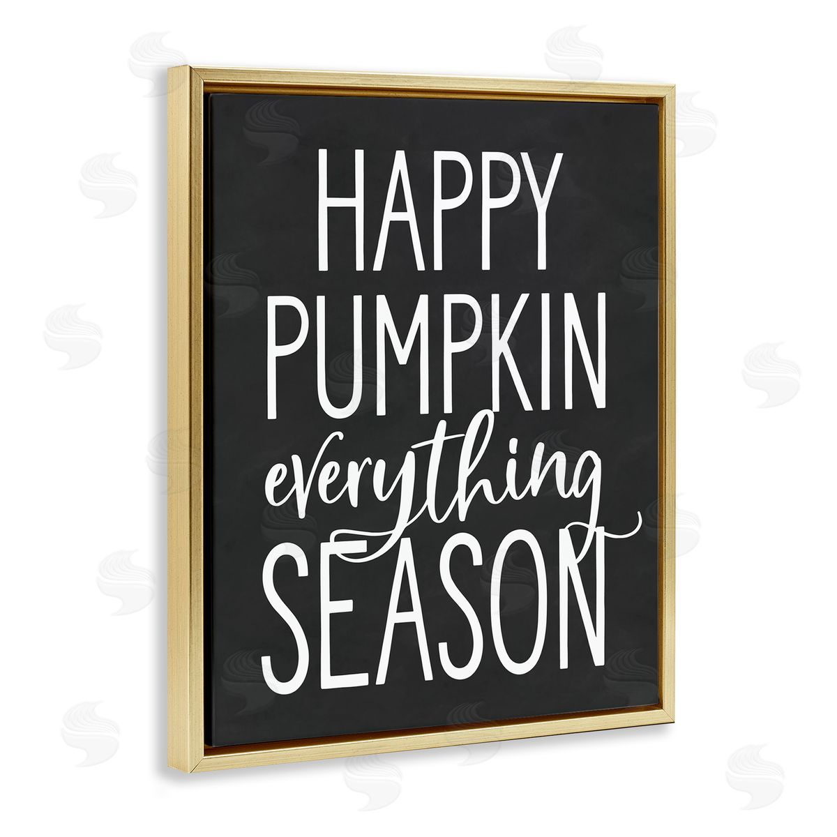 Lettered and Lined Pumpkin Everything Season Bold Black Autumn Sign  Gold Floating Frame Canvas Wall Art Print