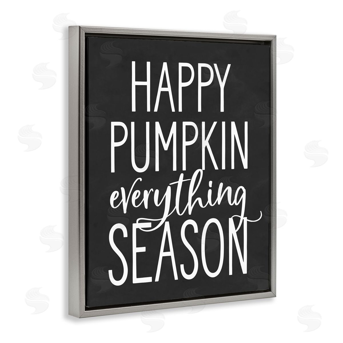 Lettered and Lined Pumpkin Everything Season Bold Black Autumn Sign  Gray Floating Frame Canvas Wall Art Print