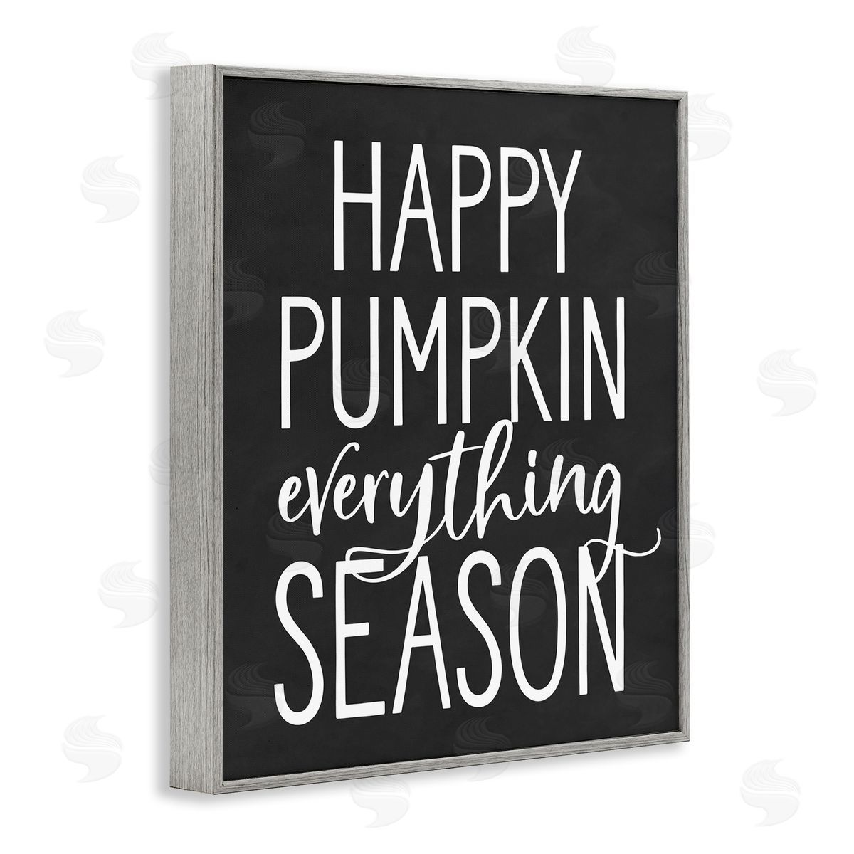 Lettered and Lined Pumpkin Everything Season Bold Black Autumn Sign  Gray Framed Giclee Wall Art Print