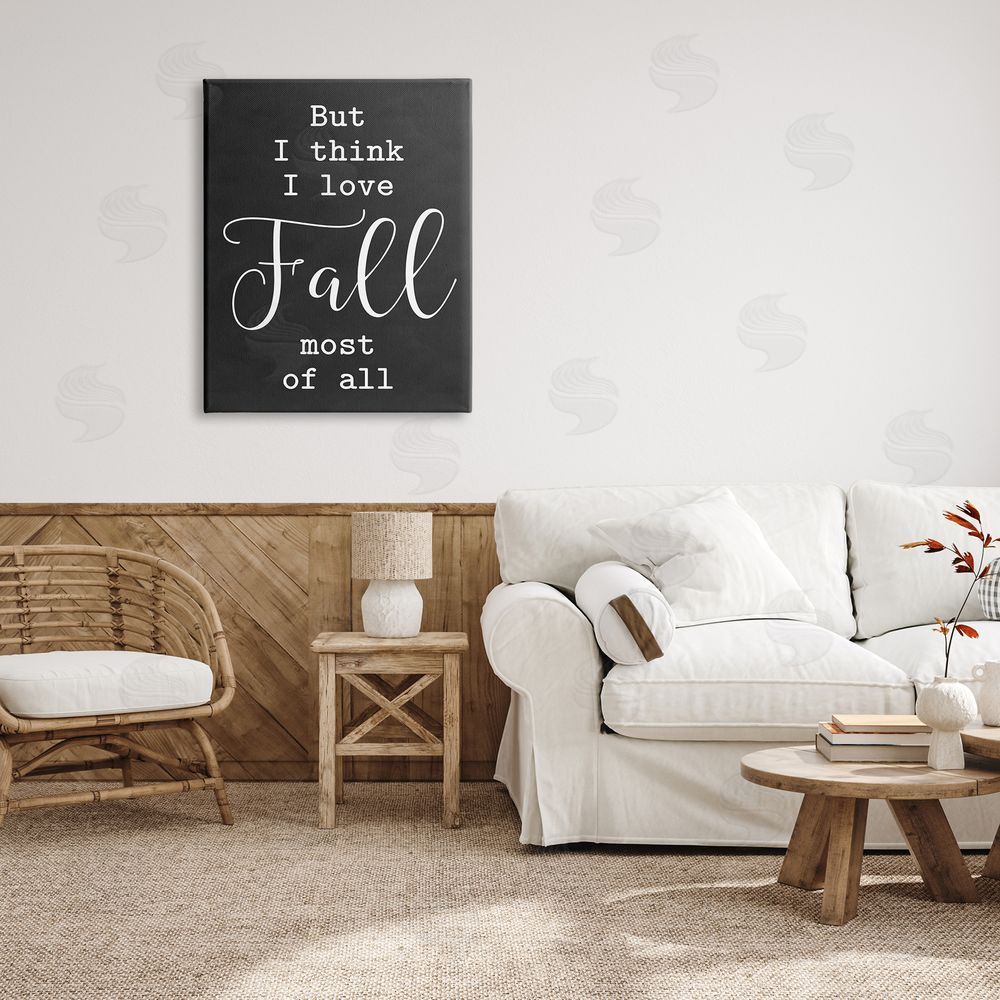 Lettered and Lined Love Fall Most Of All Seasonal Autumn Phrase  Canvas Wall Art Print in Room