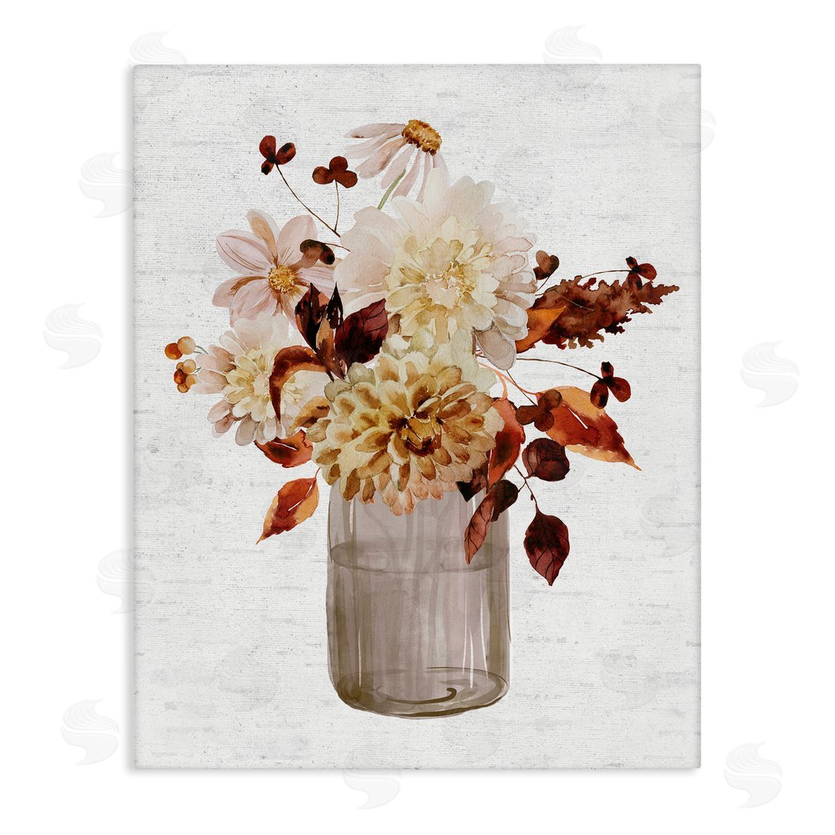 Lettered and Lined Lovely Autumnal Flower Bouquet Rustic Grain Pattern Stretched Canvas Wall Art Print
