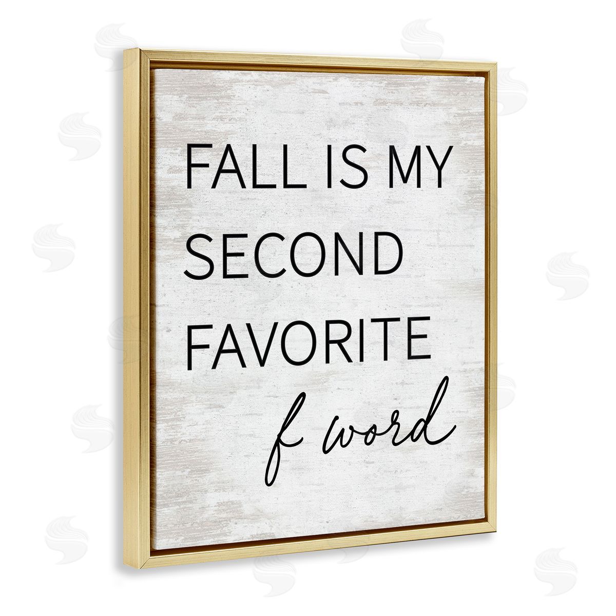 Lettered and Lined Humorous Fall Phrase Witty Typography Rustic Pattern Gold Floating Frame Canvas Wall Art Print