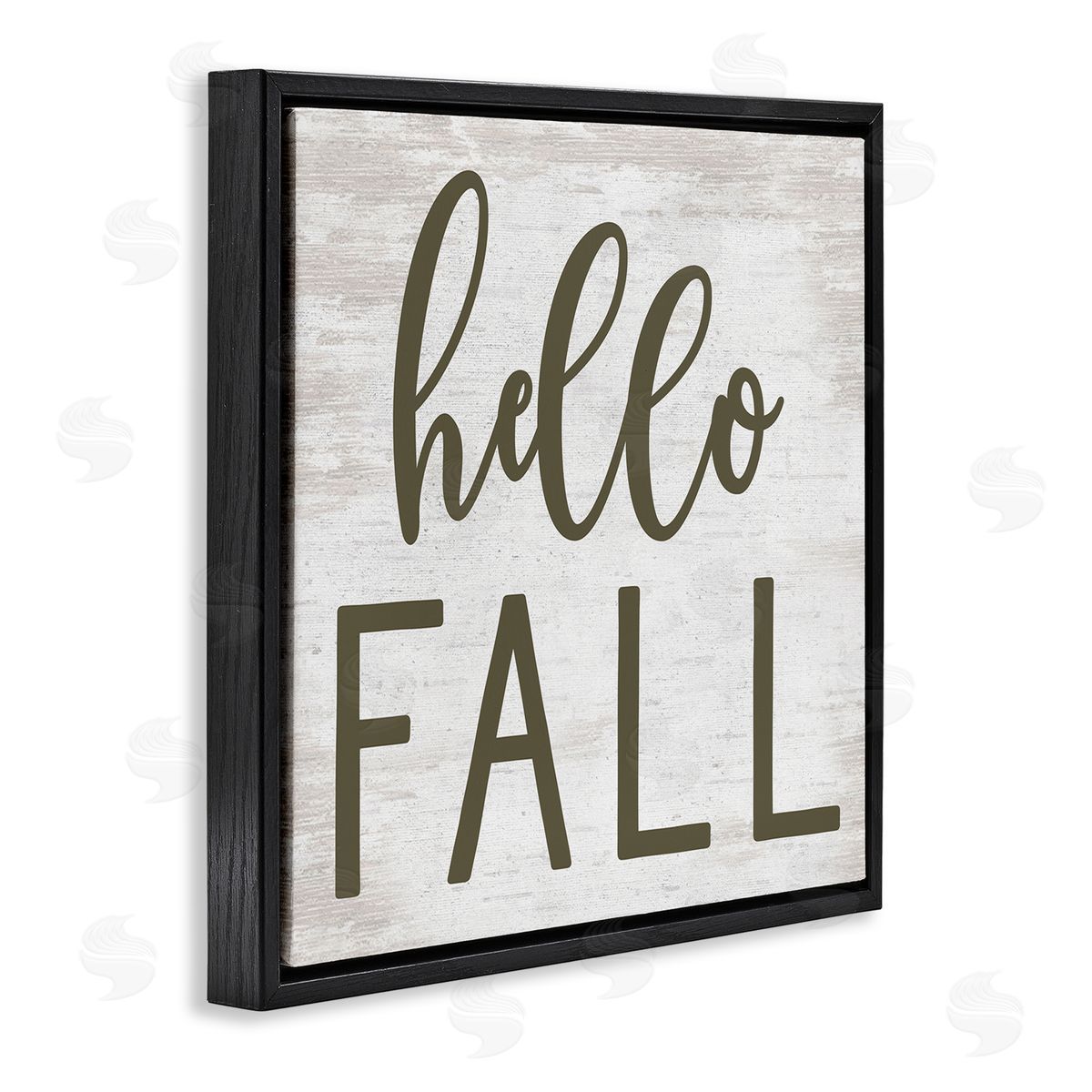 Lettered and Lined Rustic Hello Fall Typography Seasonal Phrase Sentiment  Black Floating Frame Canvas Wall Art Print
