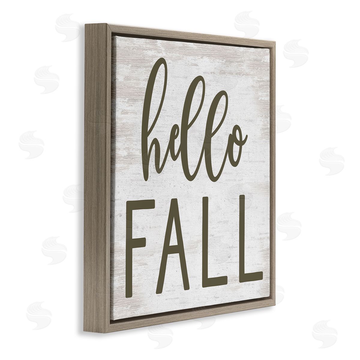 Lettered and Lined Rustic Hello Fall Typography Seasonal Phrase Sentiment  Brown Floating Frame Canvas Wall Art Print