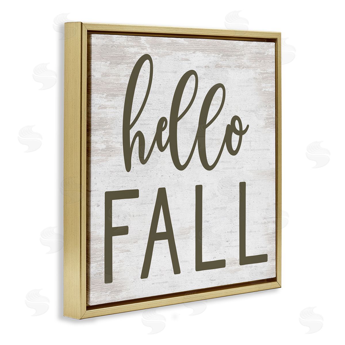 Lettered and Lined Rustic Hello Fall Typography Seasonal Phrase Sentiment  Gold Floating Frame Canvas Wall Art Print