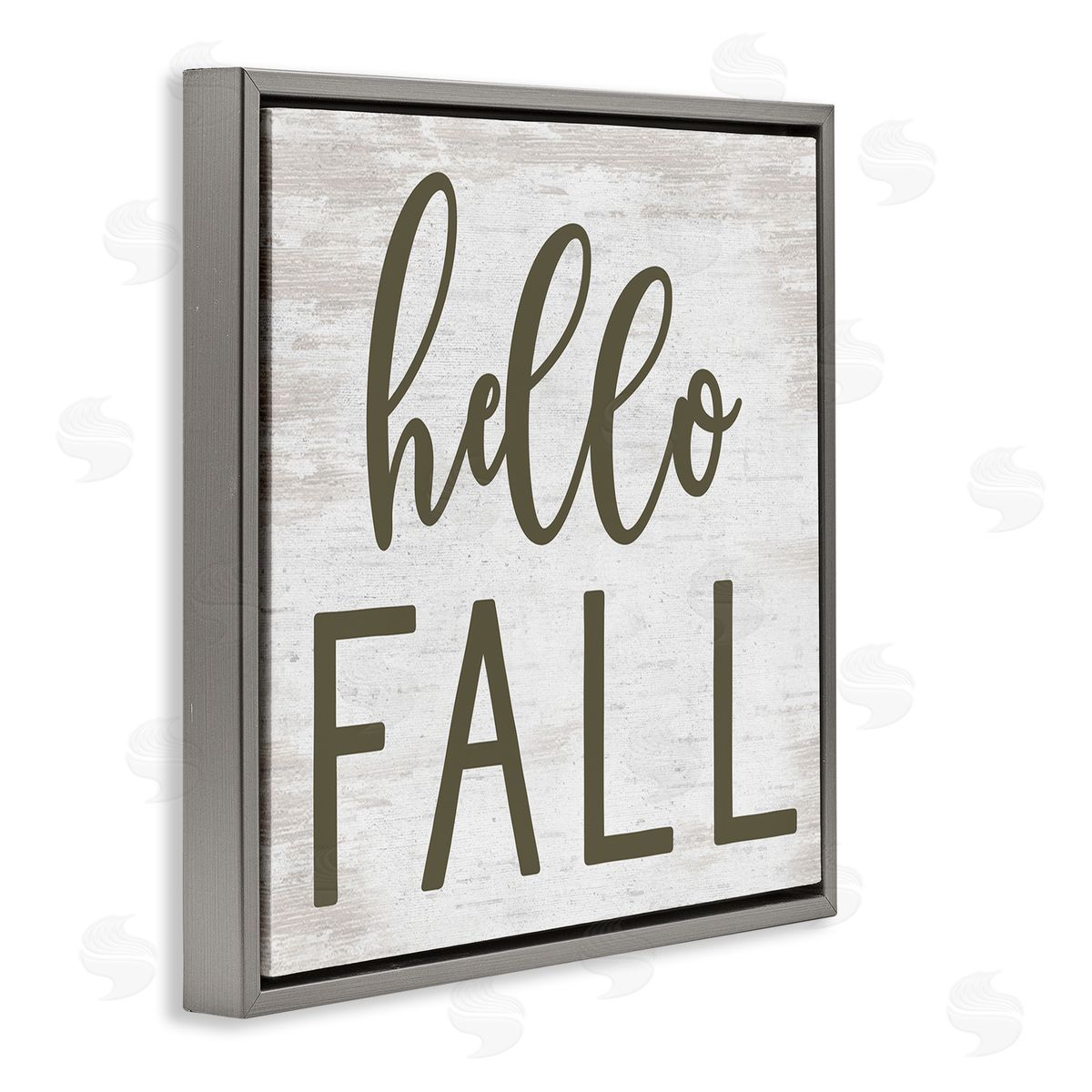 Lettered and Lined Rustic Hello Fall Typography Seasonal Phrase Sentiment  Gray Floating Frame Canvas Wall Art Print