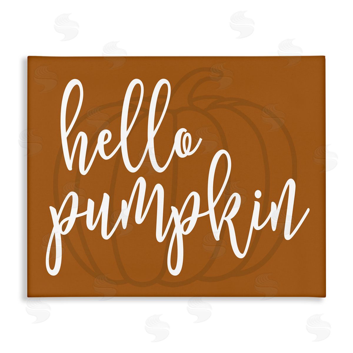 Lettered and Lined Hello Pumpkin Romantic Autumn Script Phrase  Stretched Canvas Wall Art Print