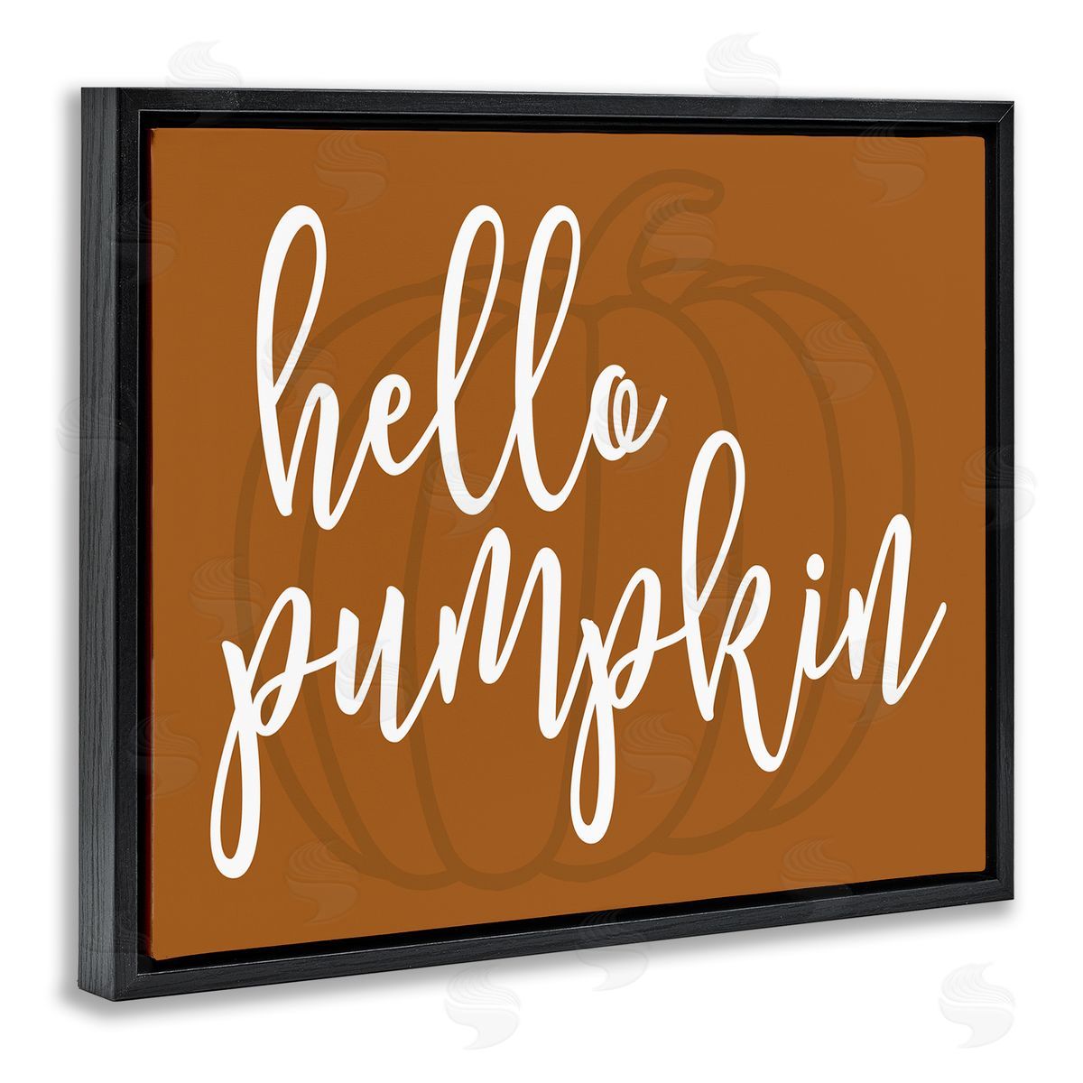 Lettered and Lined Hello Pumpkin Romantic Autumn Script Phrase  Black Floating Frame Canvas Wall Art Print