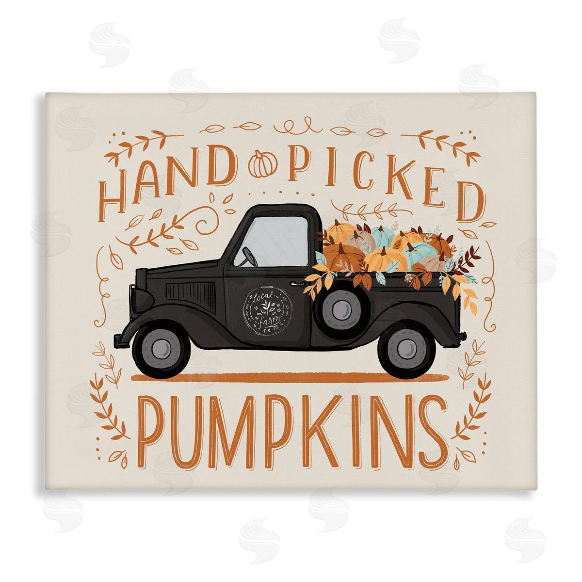 Loni Harris Hand Picked Pumpkins Truck Botanical Arrangement  Stretched Canvas Wall Art Print