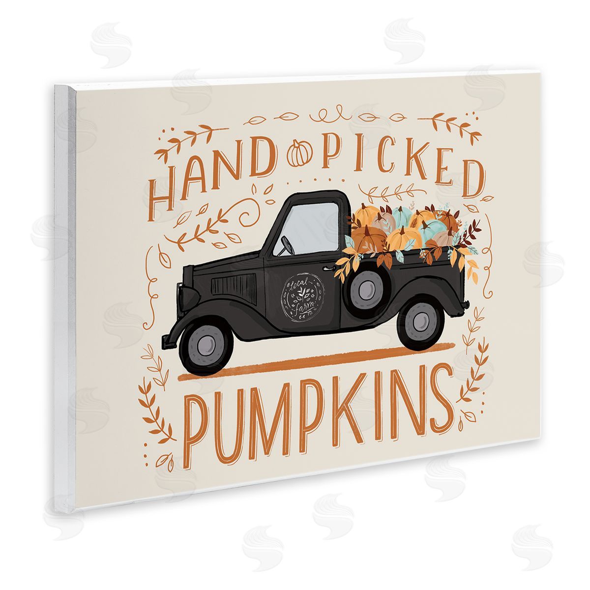 Loni Harris Hand Picked Pumpkins Truck Botanical Arrangement  Wall Plaque Art Print