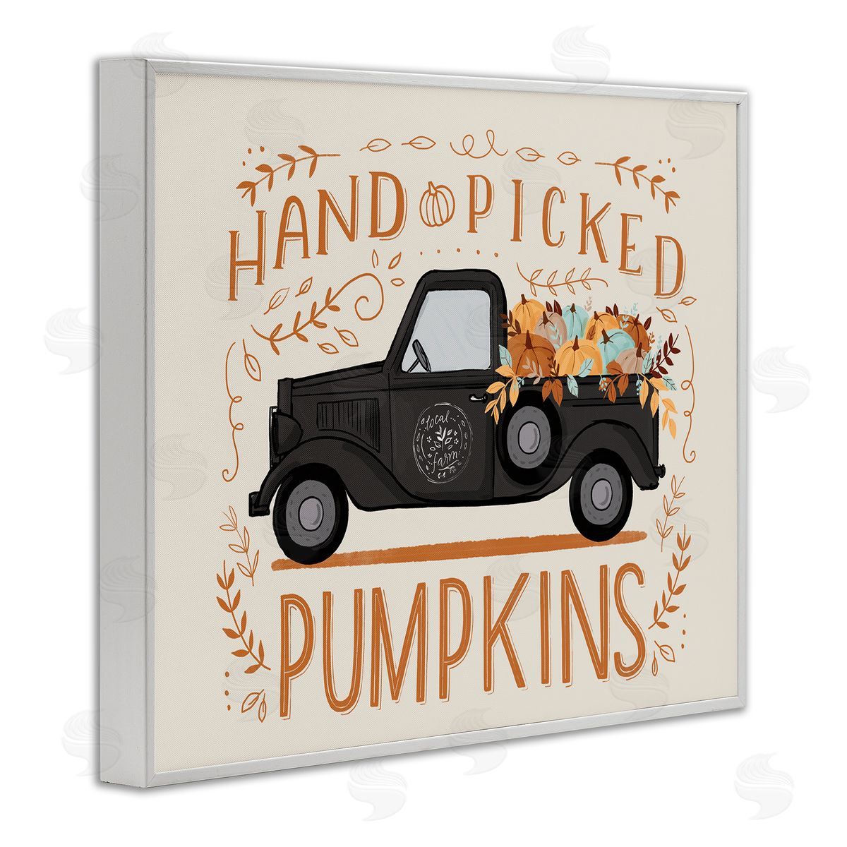 Loni Harris Hand Picked Pumpkins Truck Botanical Arrangement  White Framed Giclee Wall Art Print