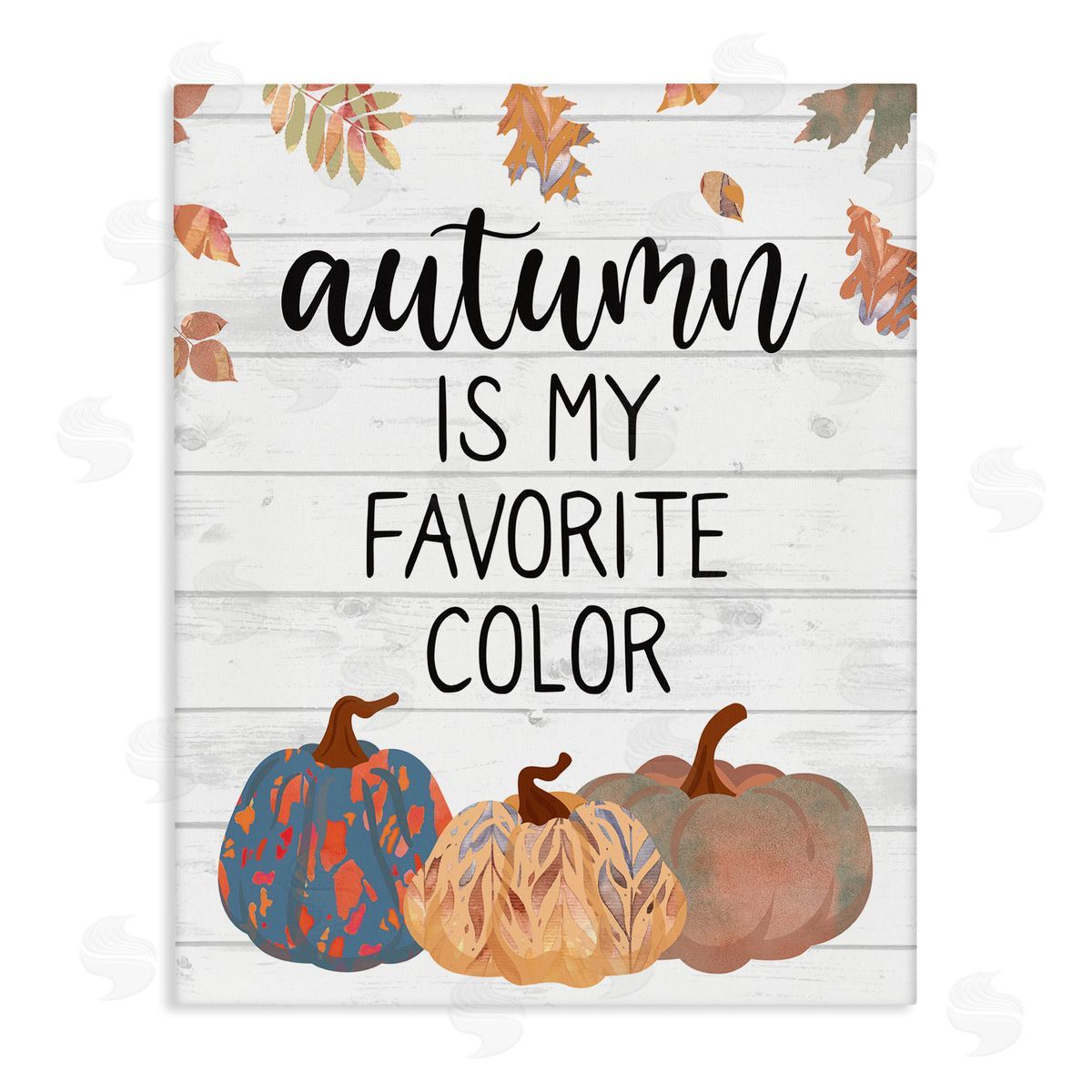 Linda Birtel Autumn Favorite Color Varied Weathered Pumpkins Leaves Stretched Canvas Wall Art Print