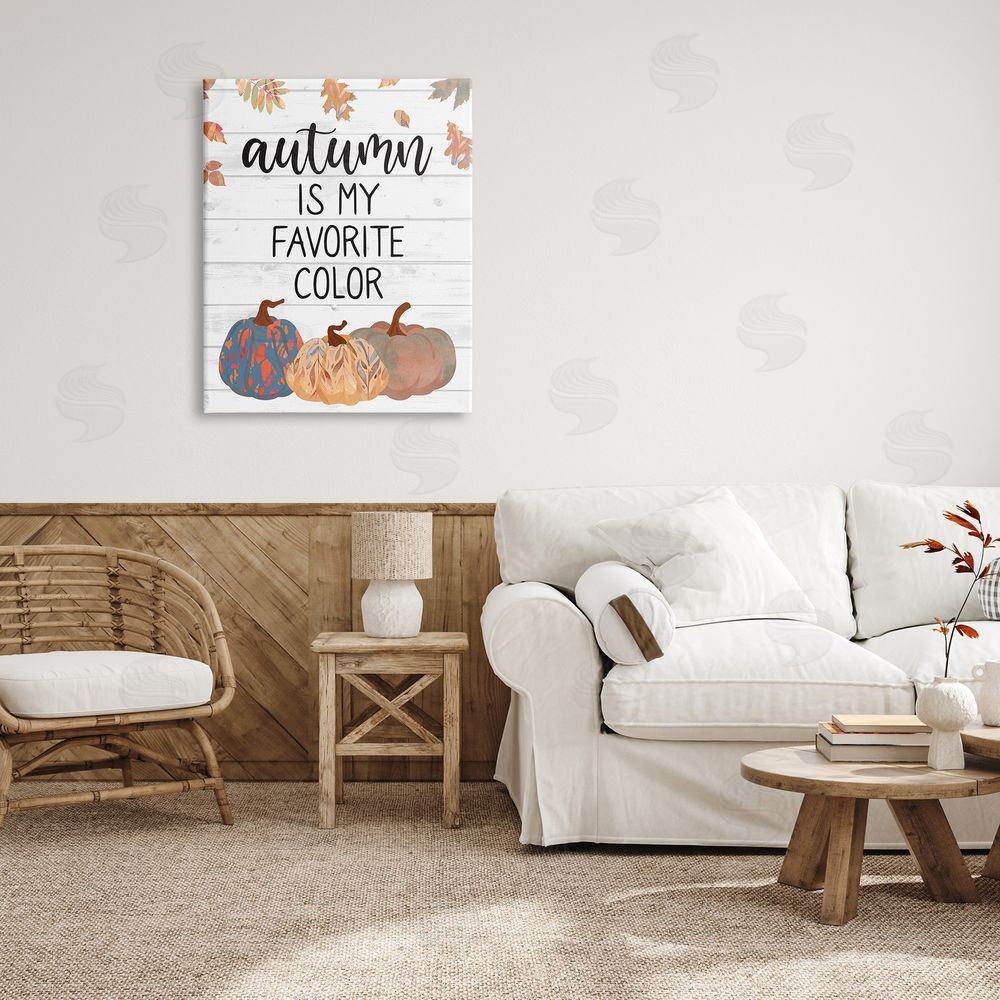 Linda Birtel Autumn Favorite Color Varied Weathered Pumpkins Leaves Canvas Wall Art Print in Room