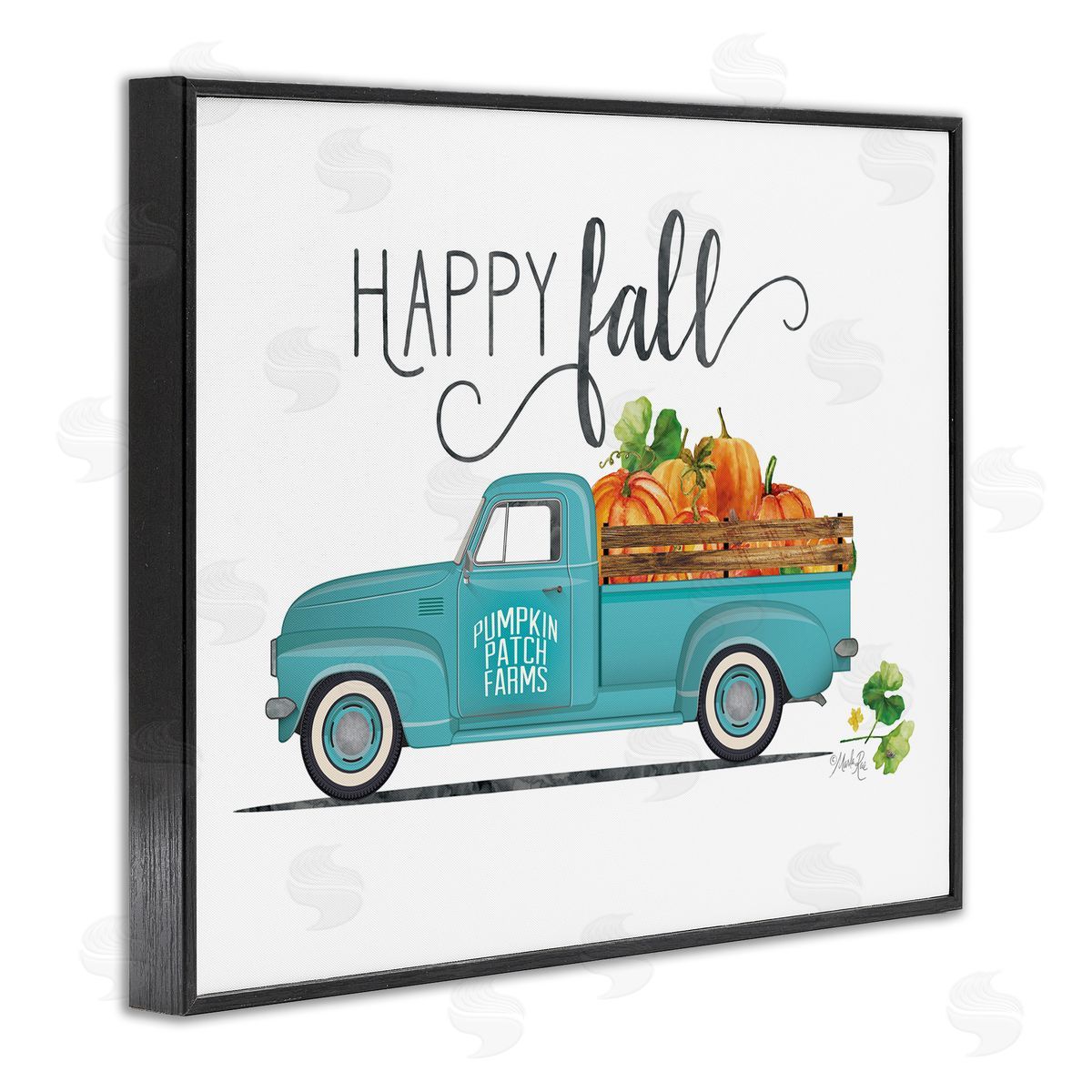 Marla Rae Happy Fall Blue Farm Truck Carrying Pumpkins  Black Framed Giclee Wall Art Print