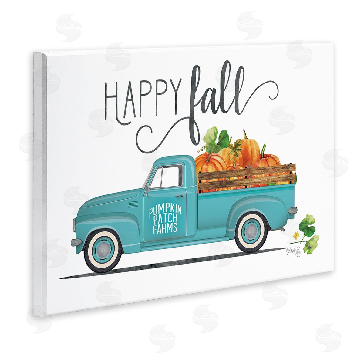 Marla Rae Happy Fall Blue Farm Truck Carrying Pumpkins  Wall Plaque Art Print