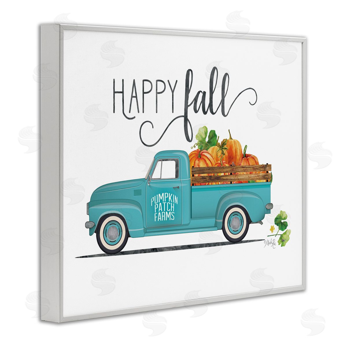 Marla Rae Happy Fall Blue Farm Truck Carrying Pumpkins  White Framed Giclee Wall Art Print