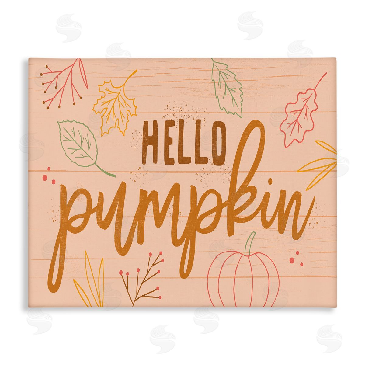 Nina Seven Hello Pumpkin Patterned Botanicals Autumn Phrase Stretched Canvas Wall Art Print