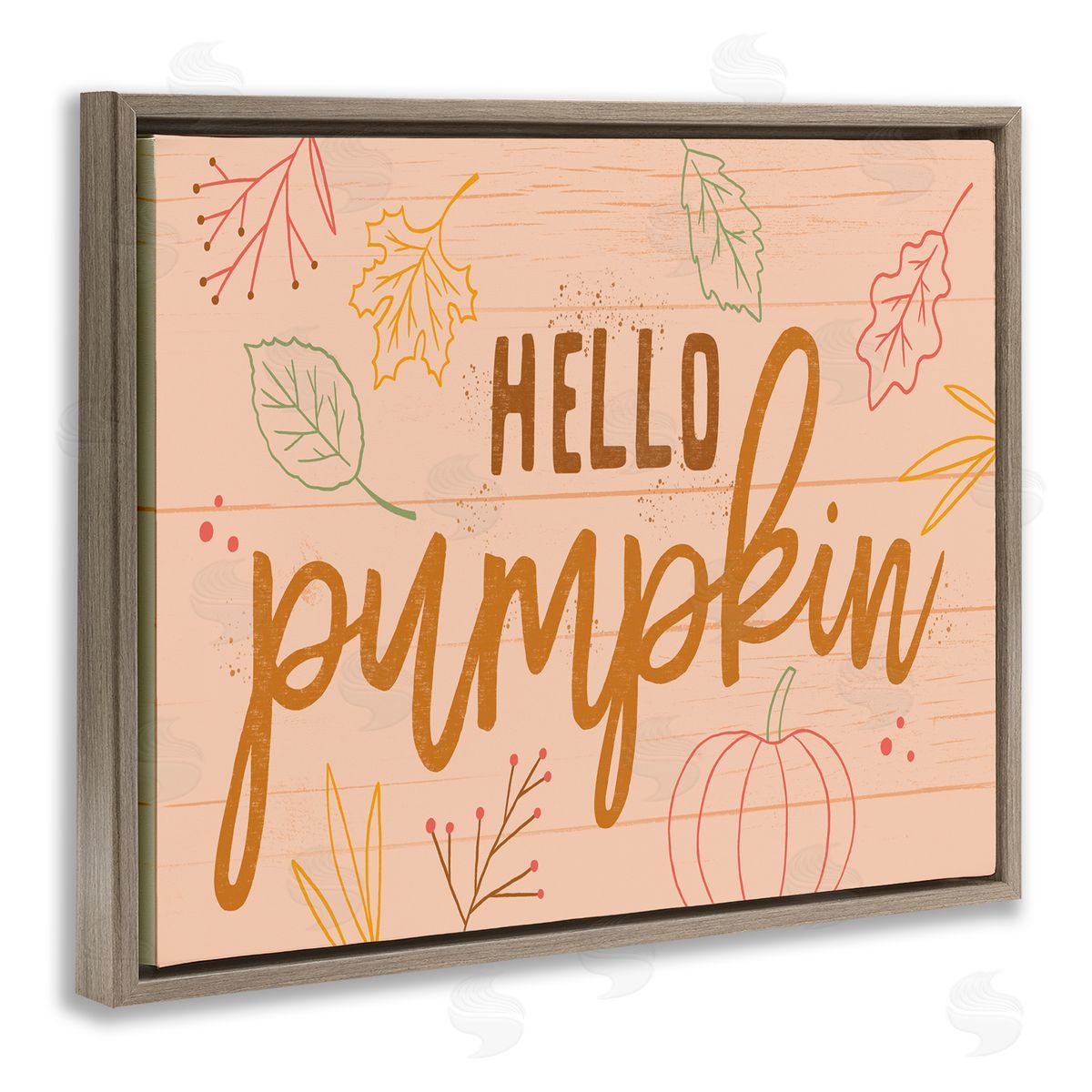 Nina Seven Hello Pumpkin Patterned Botanicals Autumn Phrase Brown Floating Frame Canvas Wall Art Print