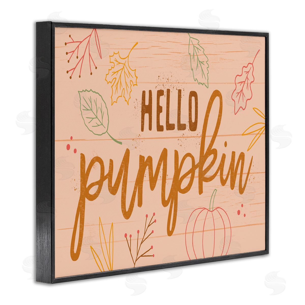 Nina Seven Hello Pumpkin Patterned Botanicals Autumn Phrase Black Framed Giclee Wall Art Print
