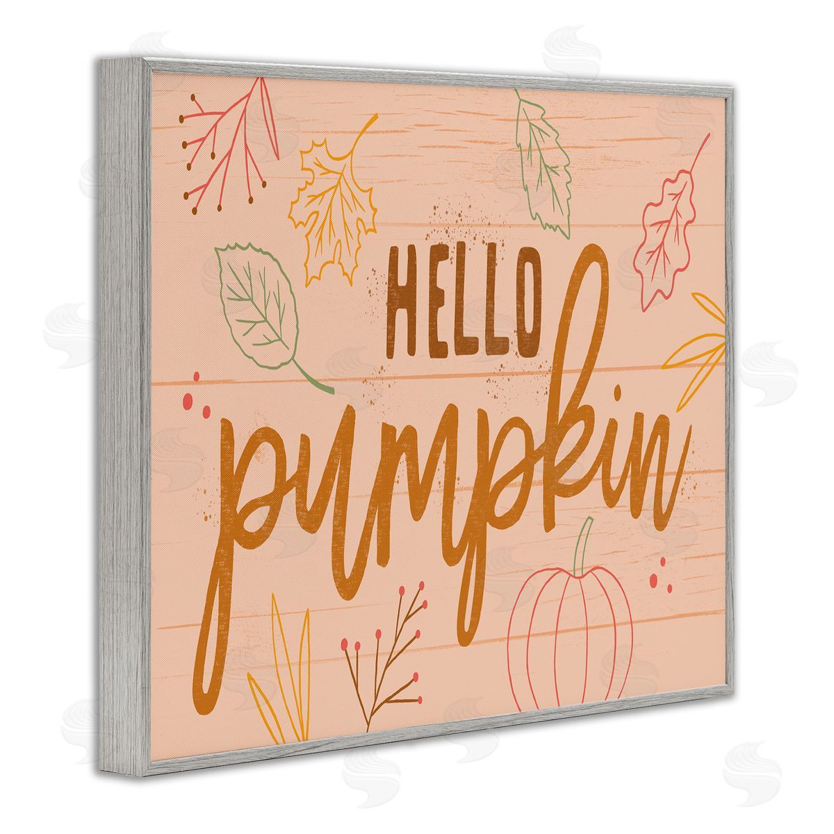 Nina Seven Hello Pumpkin Patterned Botanicals Autumn Phrase Gray Framed Giclee Wall Art Print