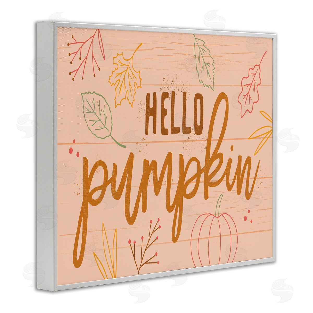 Nina Seven Hello Pumpkin Patterned Botanicals Autumn Phrase White Framed Giclee Wall Art Print