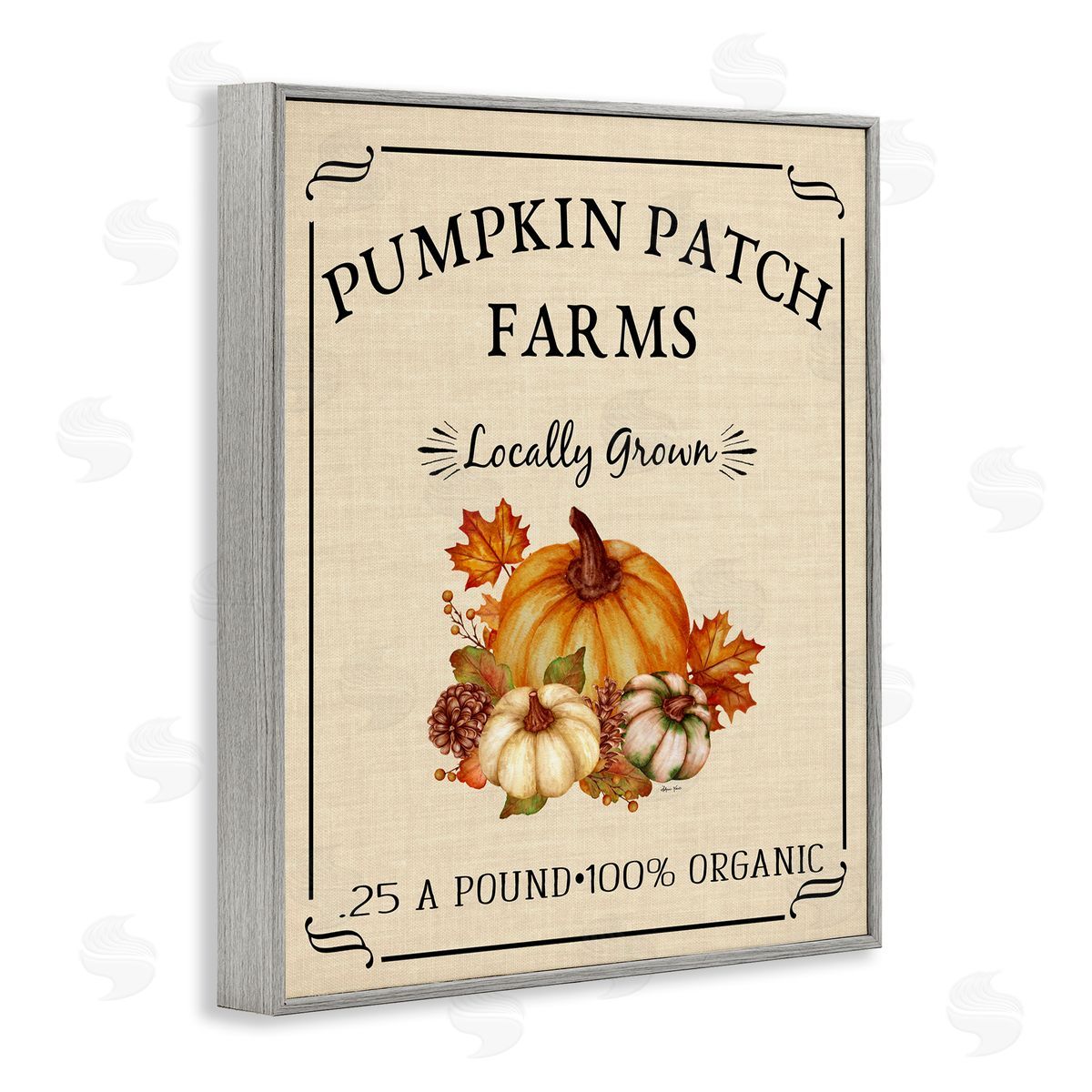 Sheri Hart Pumpkin Patch Farms Vintage Seasonal Autumn Sign  Gray Framed Giclee Wall Art Print