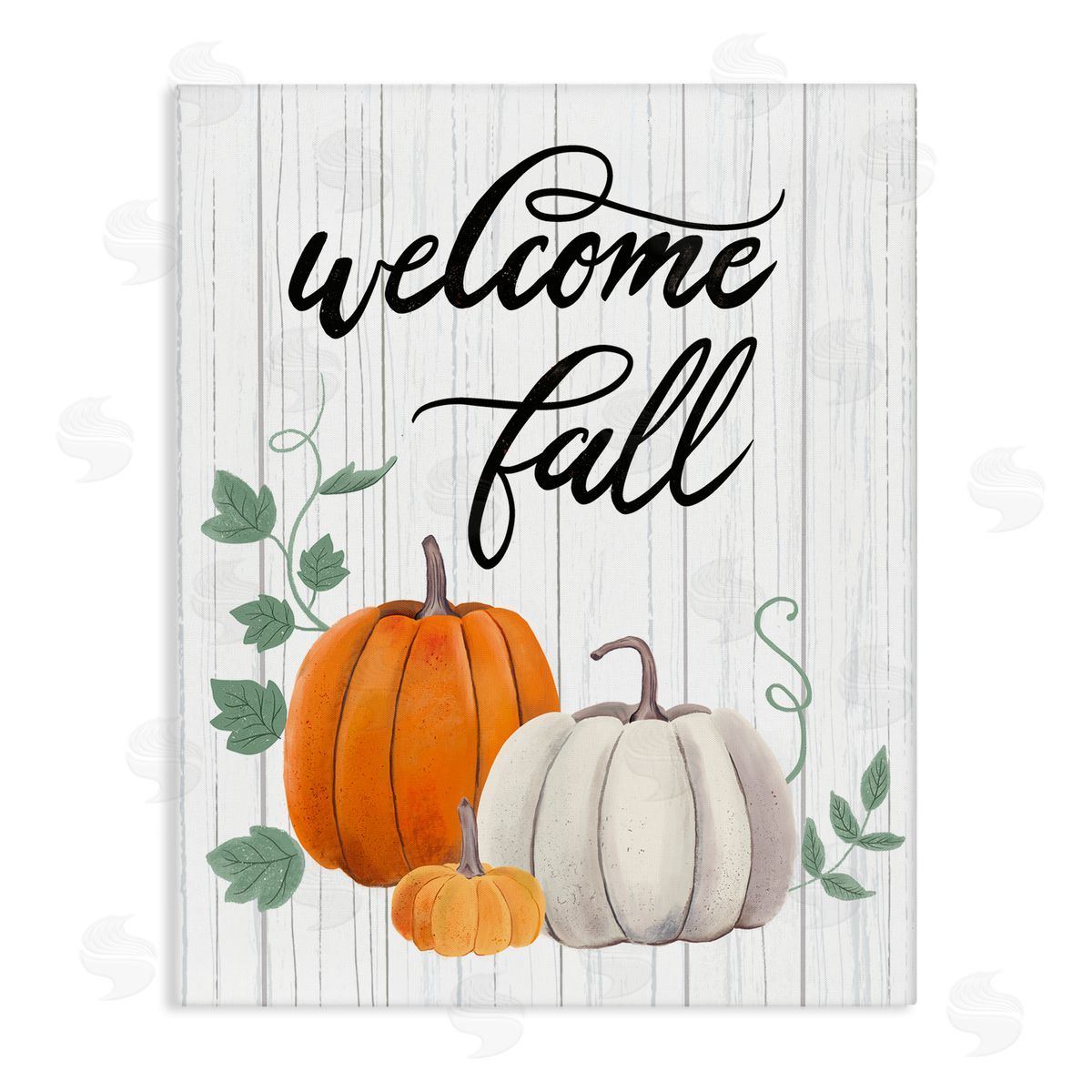 Sharon Lee Welcome Fall Rustic Calligraphy Phrase Pumpkin Patch Stretched Canvas Wall Art Print