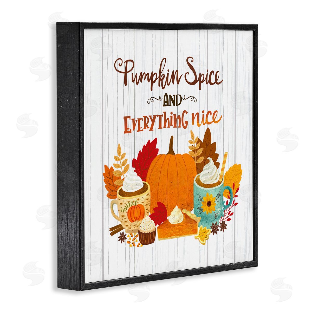 Sharon Lee Pumpkin Spice Mugs & Pie Floral Arrangement Calligraphy Black Framed Glicee Wall Art Print
