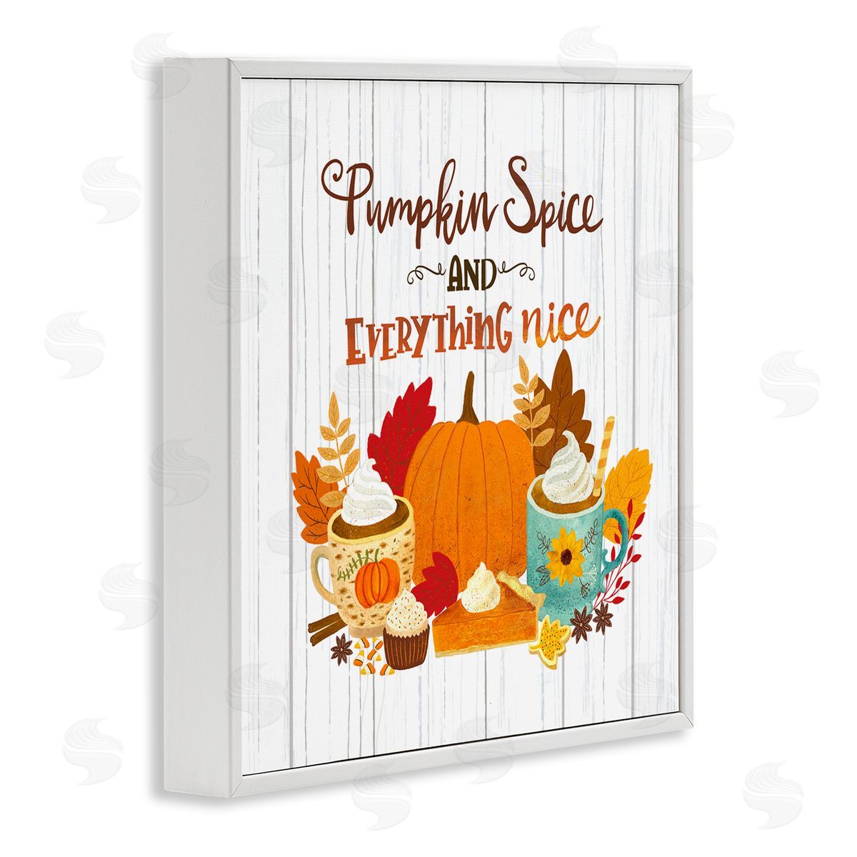 Sharon Lee Pumpkin Spice Mugs & Pie Floral Arrangement Calligraphy White Framed Glicee Wall Art Print