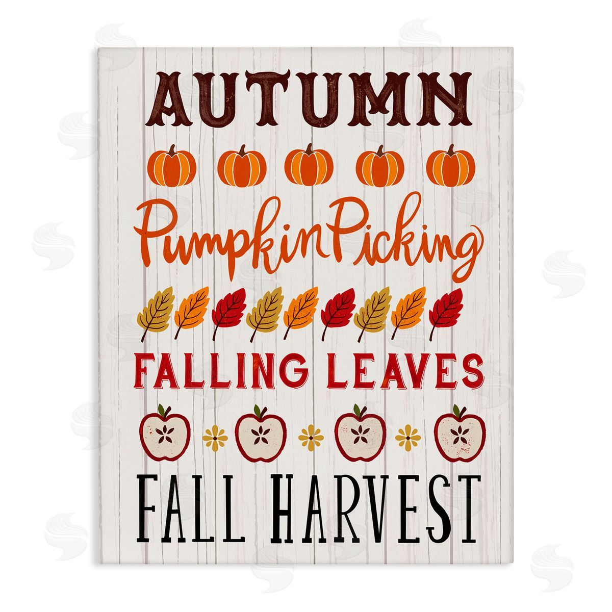 Sharon Lee Autumn Activities List Rustic Pumpkins Apples Leaves  Stretched Canvas Wall Art Print