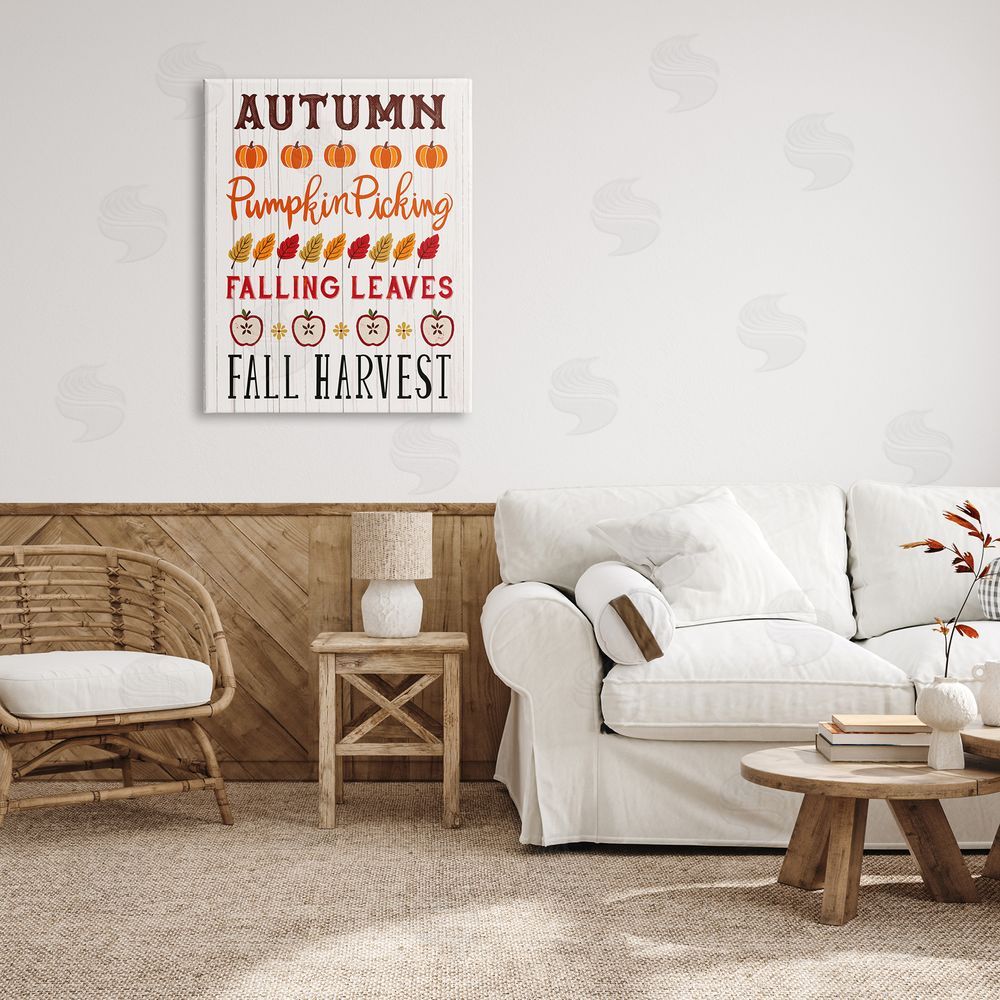 Sharon Lee Autumn Activities List Rustic Pumpkins Apples Leaves  Canvas Wall Art Print in Room