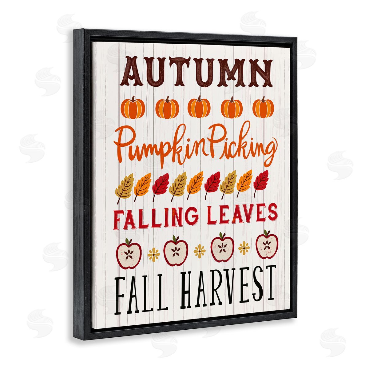 Sharon Lee Autumn Activities List Rustic Pumpkins Apples Leaves  Black Floating Frame Canvas Wall Art Print