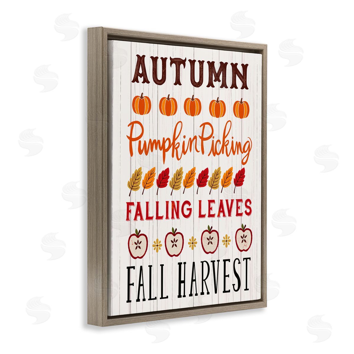 Sharon Lee Autumn Activities List Rustic Pumpkins Apples Leaves  Brown Floating Frame Canvas Wall Art Print