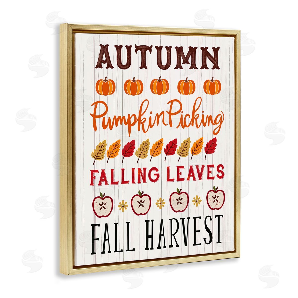 Sharon Lee Autumn Activities List Rustic Pumpkins Apples Leaves  Gold Floating Frame Canvas Wall Art Print