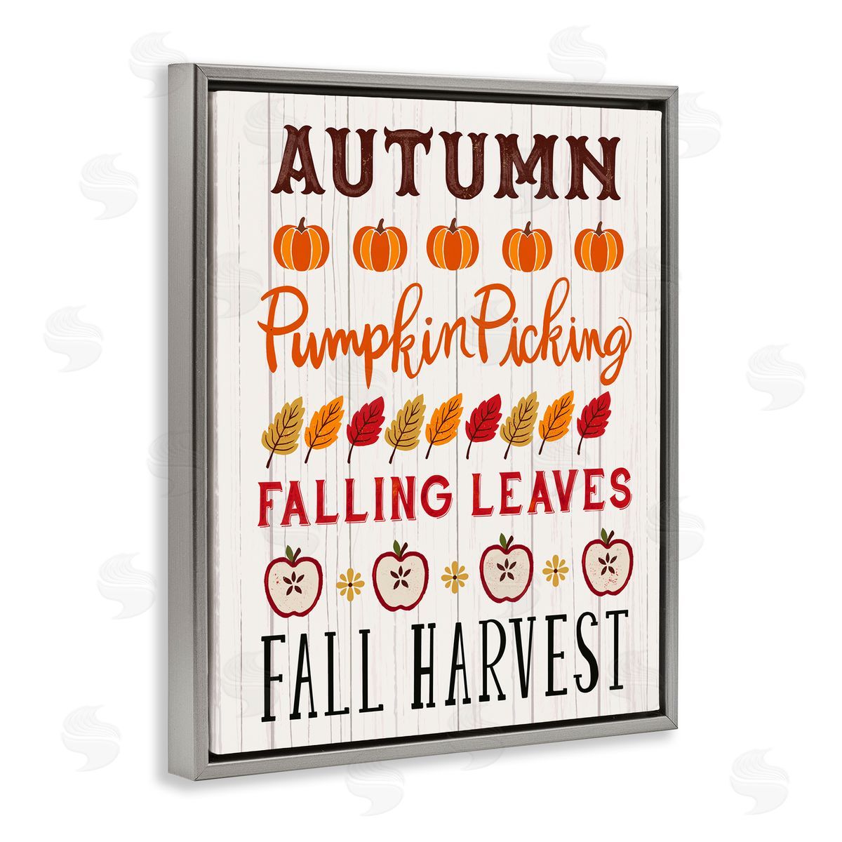 Sharon Lee Autumn Activities List Rustic Pumpkins Apples Leaves  Gray Floating Frame Canvas Wall Art Print