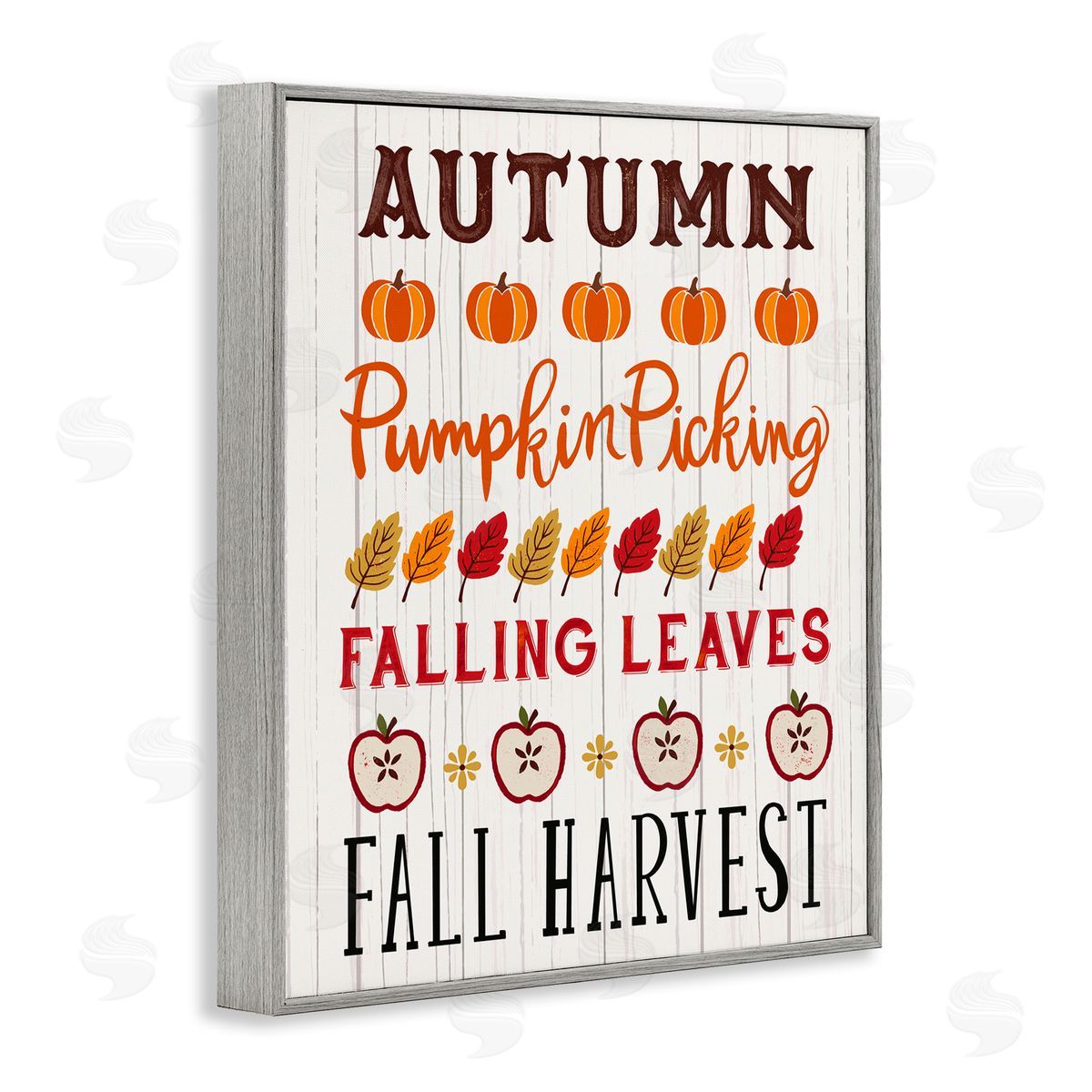 Sharon Lee Autumn Activities List Rustic Pumpkins Apples Leaves  Gray Framed Giclee Wall Art Print